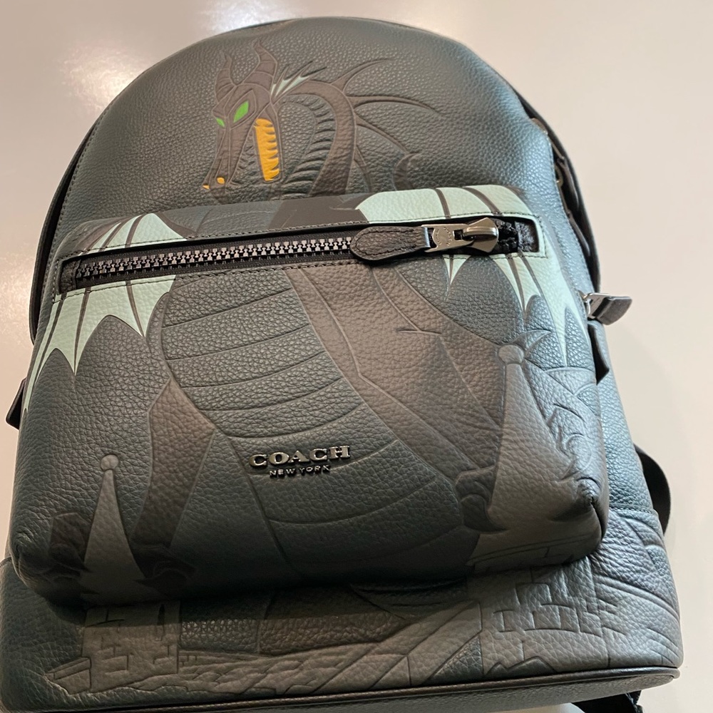NWT Disney X Coach West Backpack Leather Villain Maleficent Dragon Graphic Bag - Picture 9 of 14